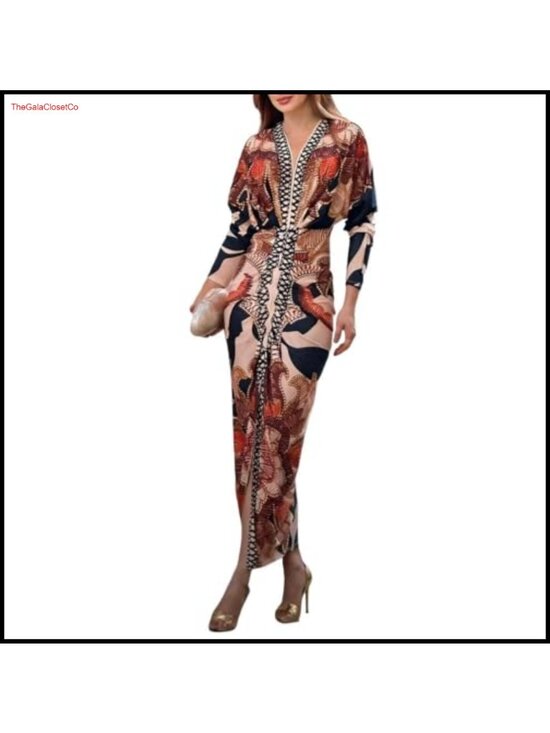 Dresses & Skirts - High Stretch Bodycon Ruched Midi Dress Plunge V-Neck Side Slit